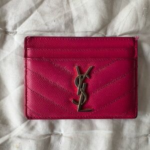 Saint Laurent Fuchsia Card Holder with Gold Logo